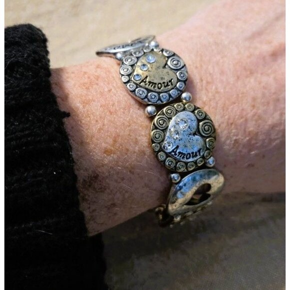 Howards Silver & Gold Love & Amour Stretch Bracelet W/ Heart Accents - Picture 5 of 5